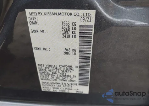 2021 Nissan Altima Sv Fwd z USA, uszkodzony, nr VIN 1N4BL4DV0MN395888